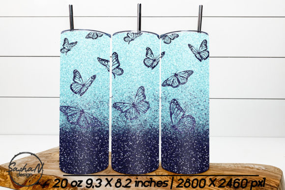 Blue Glitter Butterfly Tumbler