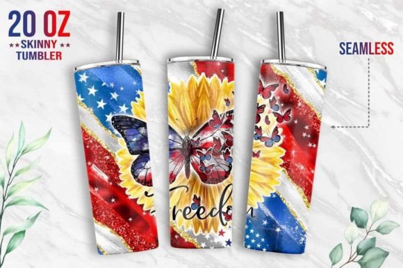 Butterfly 4th of July Sunflower Tumbler