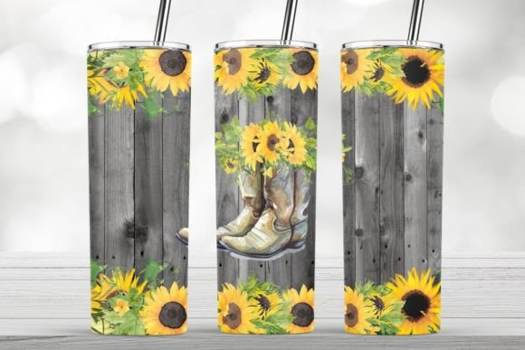 Cowboy Boots Yellow Flowers Tumbler Wrap