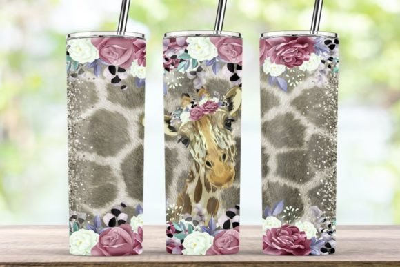 Giraffe and Flower 20oz Tumbler Wrap PNG