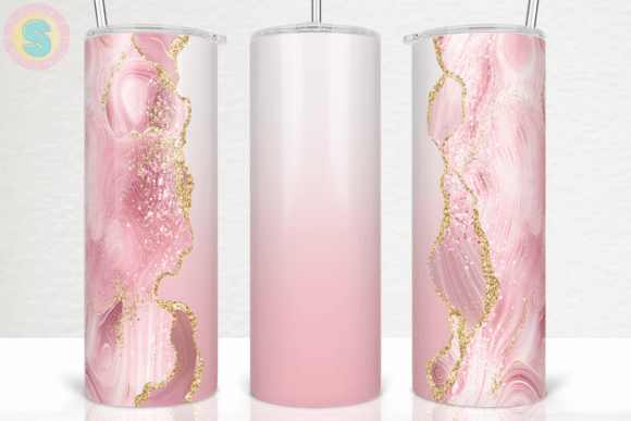 Pink Agate Gold Marble Glitter Tumbler