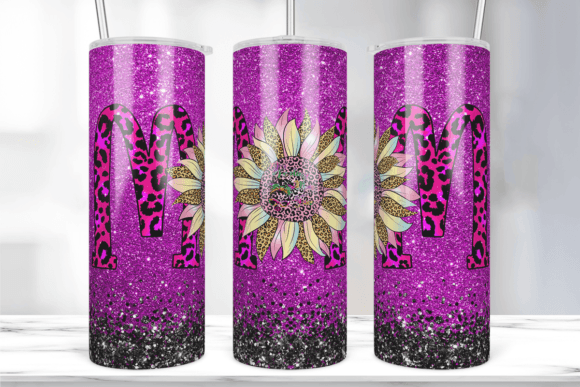 Pink Glitter Mom Sunflower Tumbler Wrap