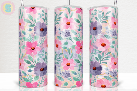 Pink Purple Floral 20 Oz Tumbler Wrap